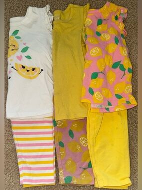Kids Lemon-Print Matching Sets - Yellow & Pink